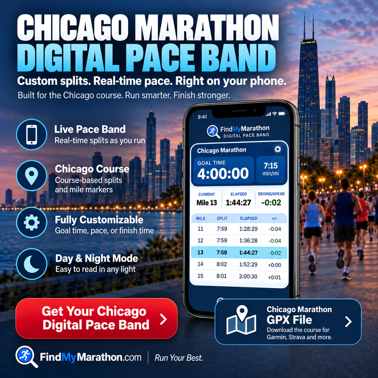 Chicago Marathon Digital Pace Band for your phone — FindMyMarathon.com