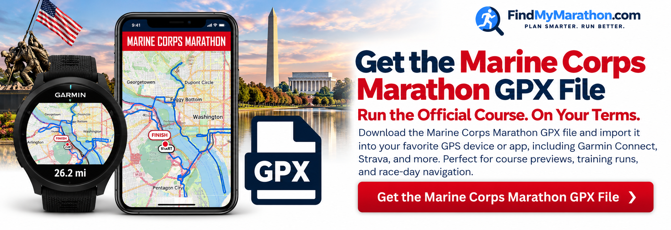Marine Corps Marathon GPX file for Garmin Connect and Strava