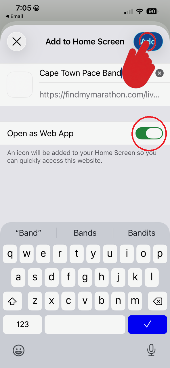 Tap Add and keep Open as Web App on