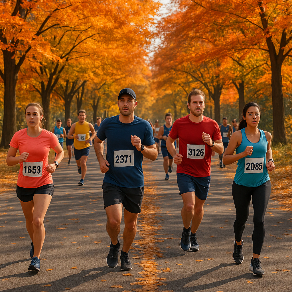 Runners running a fall marathon