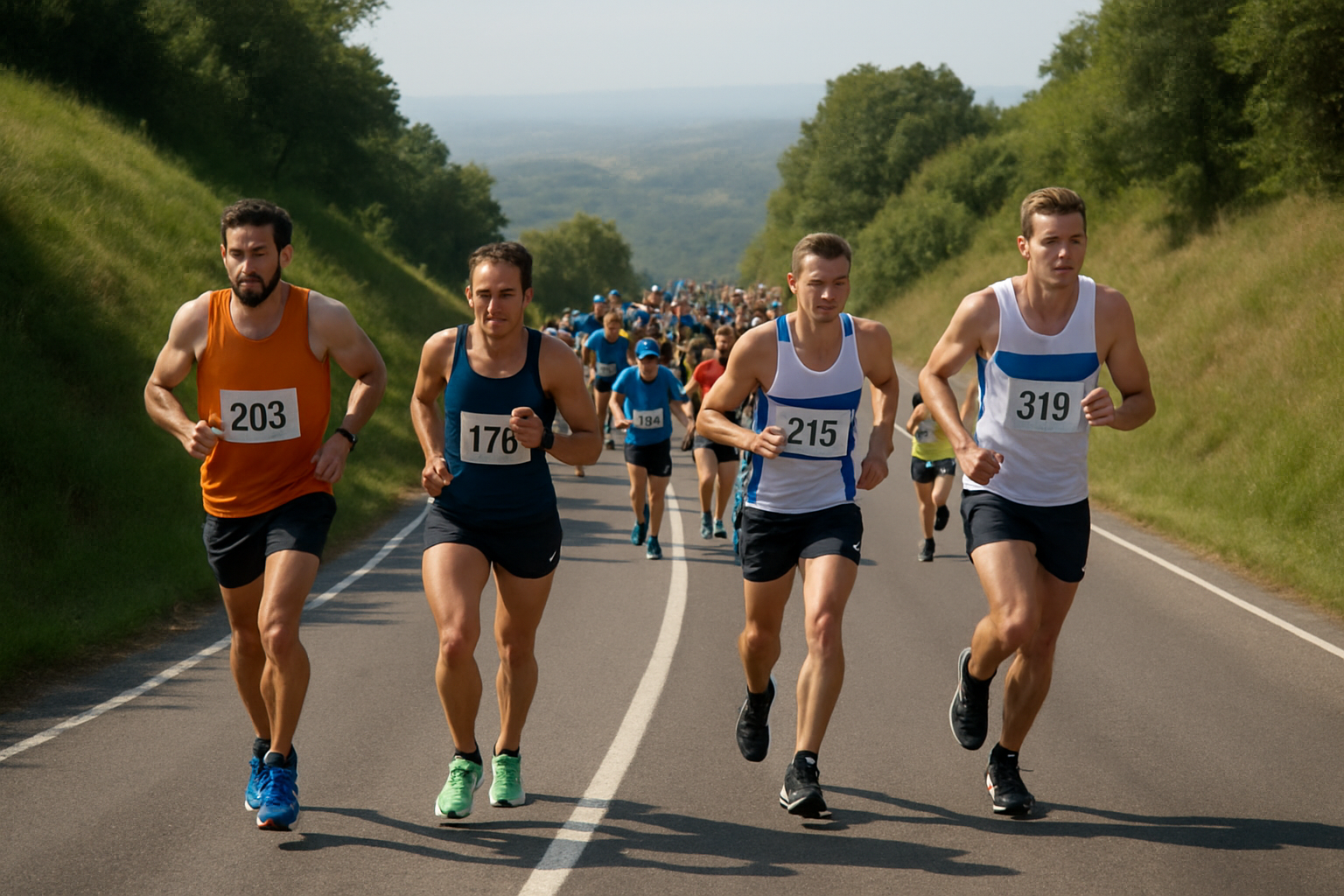 Marathon runners going uphill
