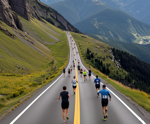 Runners racing in a Downhill Marathon